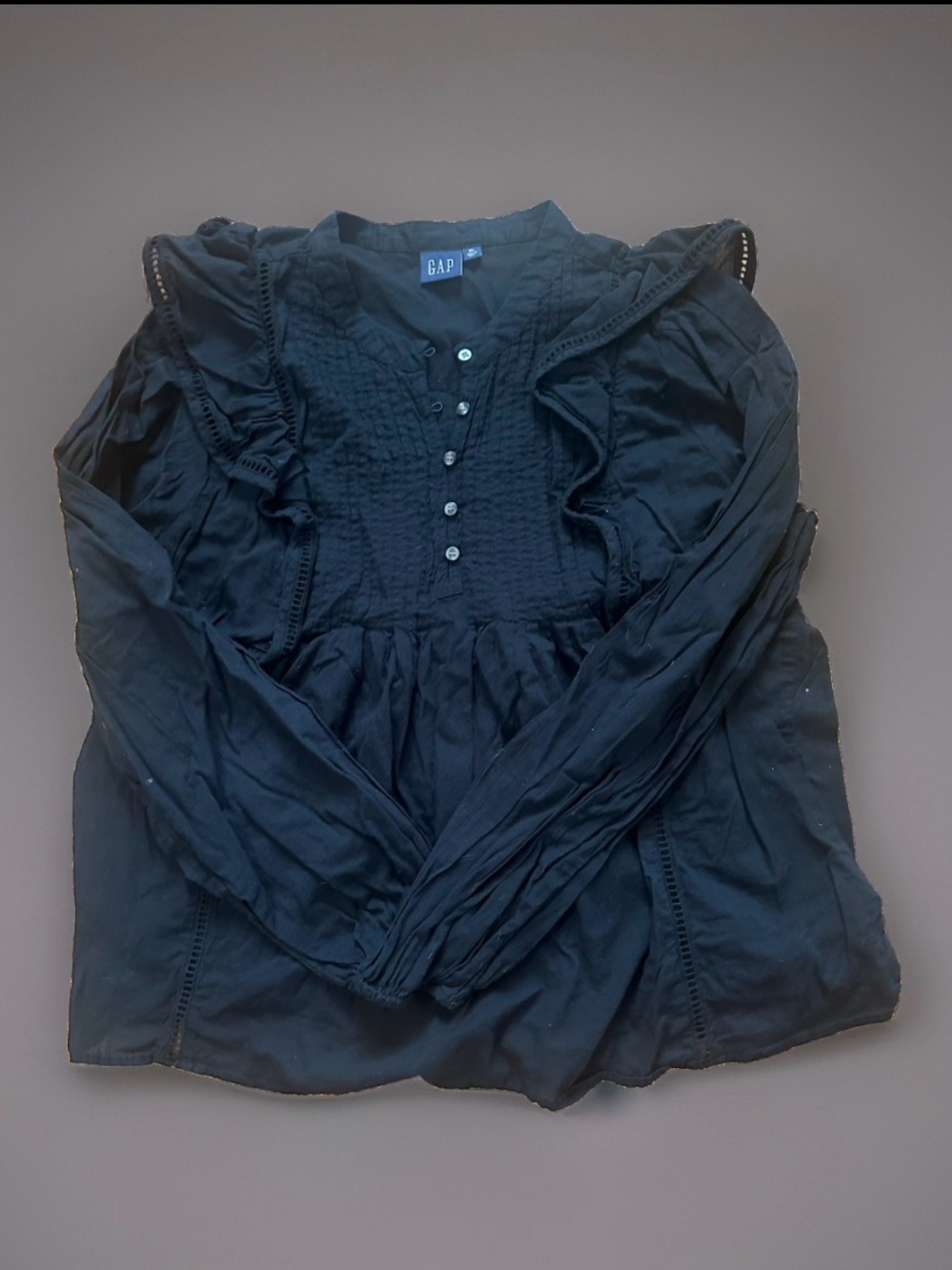 GAP Black Ruffled Peasant Boho Babydoll Long Sleeve Blouse